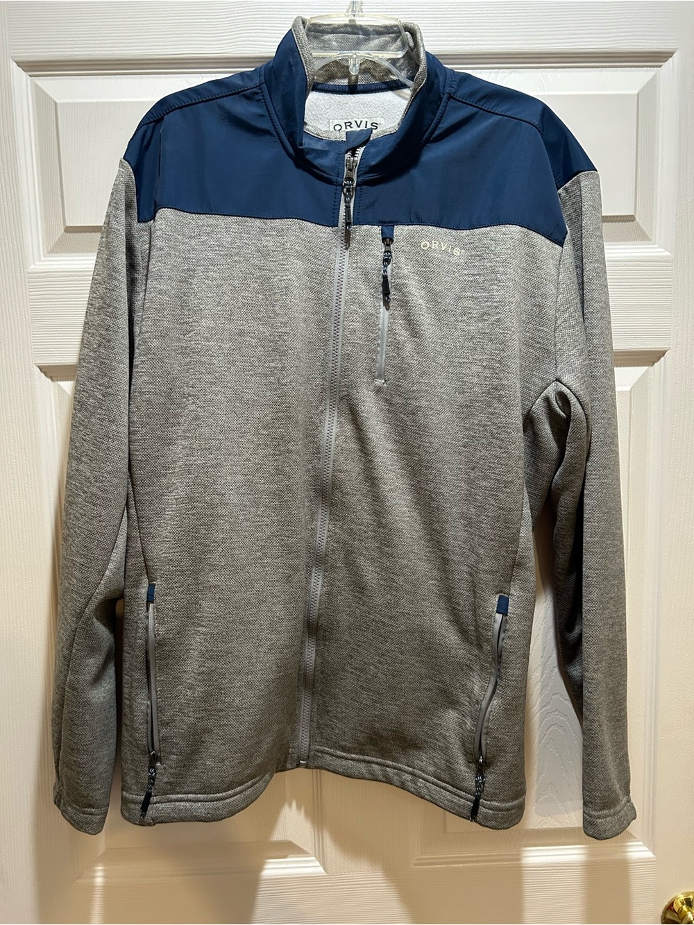 Orvis Men's Gray and Navy Zip-Up Sweater Jacket Size XL